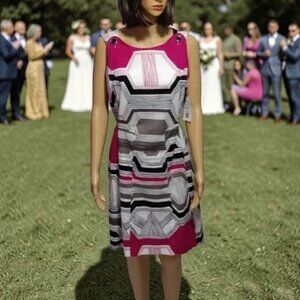 Robbie Bee Dress Pink Black White Lightweight Sleeveless Size 6 NWT